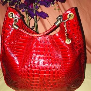 Brahmin Red Croc Embossed Leather Hobo Bag